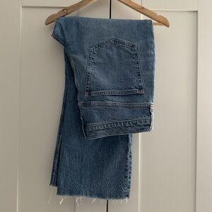 J. Crew 9” Demi-Boot Cut Crop Denim Blue Jean Mid-Rise Distressed Size 30